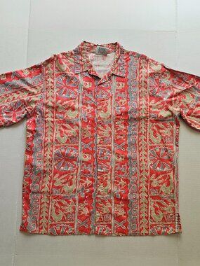 Surf Gear Tribal Print Hawaiian Short Sleeve Shirt Men's Size Large Vintage Rare